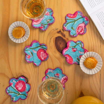 Aqua Flower Shape Coaster Set of 6-Coasters-House of Ekam