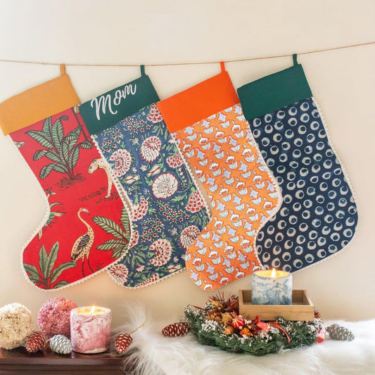 Custom Christmas Blockprint Stockings-Stockings-House of Ekam