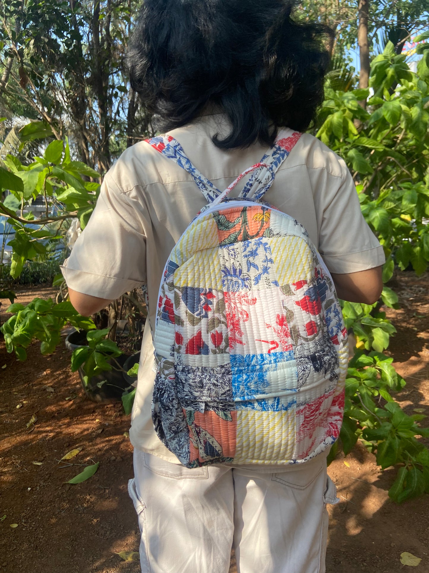 White Colorful Patchwork Backpack