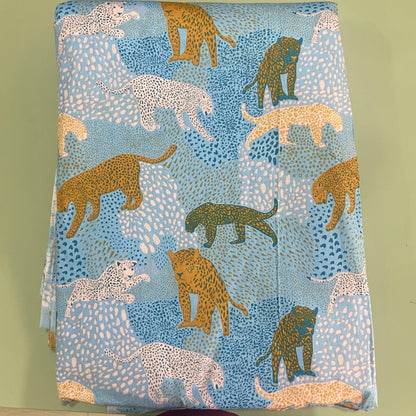 Sky Blue Leopard Hand Screen Print Cotton Fabric