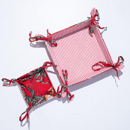 Red Tropical Palm and Stripe Foldable Reversible Tray-Trays-House of Ekam