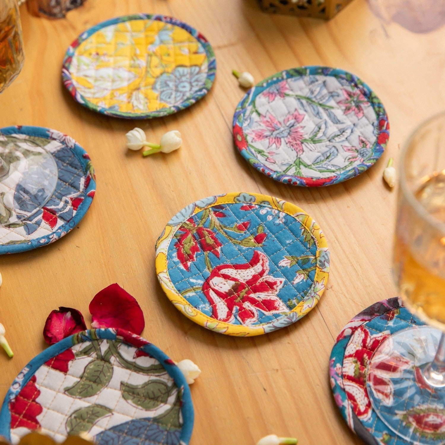 Round Colorful Reversible Coaster Set of 6-Coasters-House of Ekam