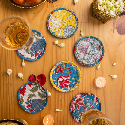 Round Colorful Reversible Coaster Set of 6-Coasters-House of Ekam