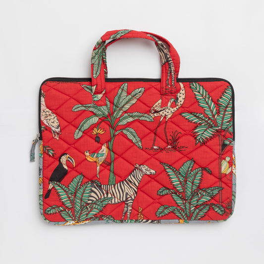 Red Tropical Safari Laptop Sleeve with Handle