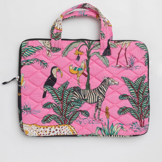 Pink Tropical Safari Laptop Sleeve with Handle