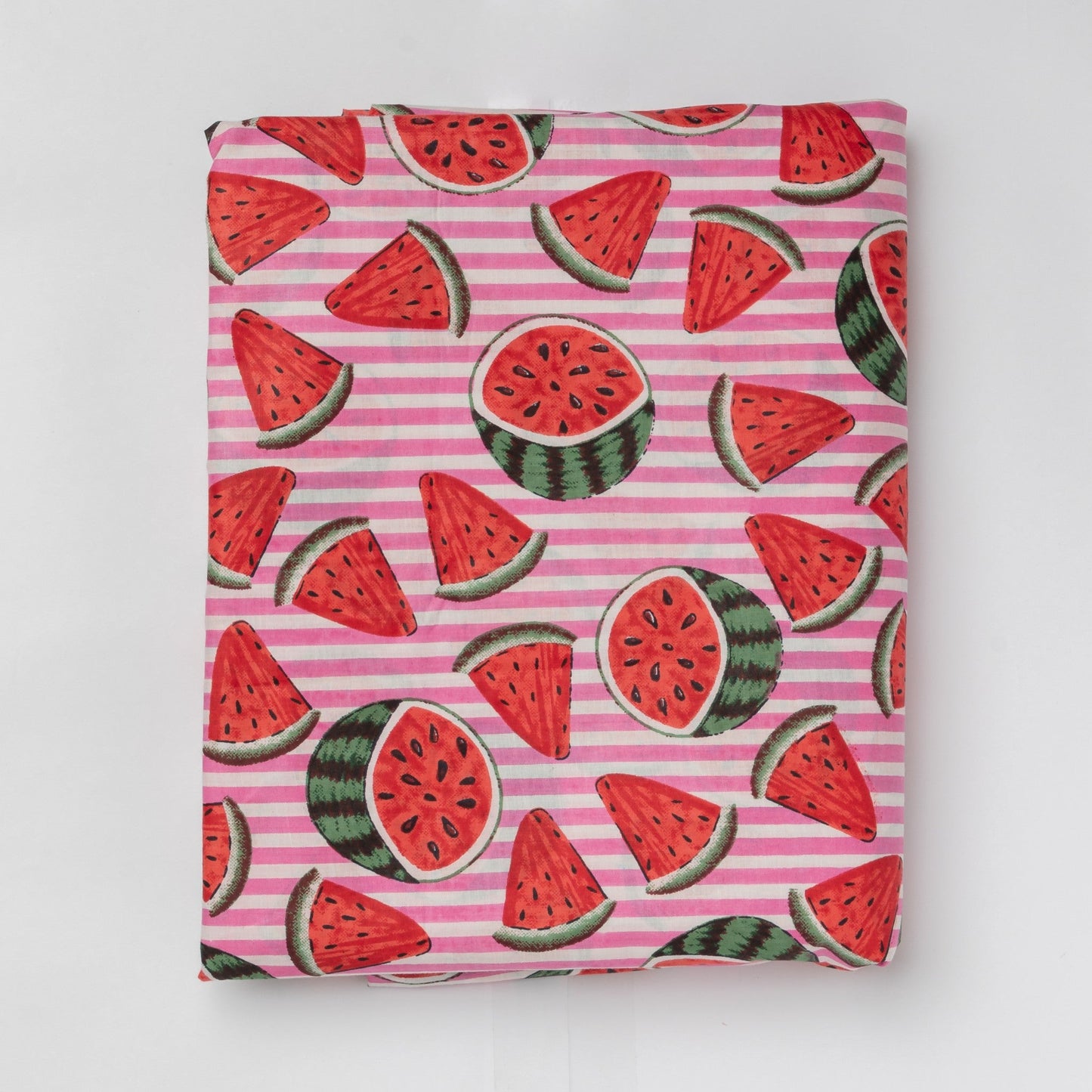 Watermelon Pink Stripe Screenprinted Cotton Fabric