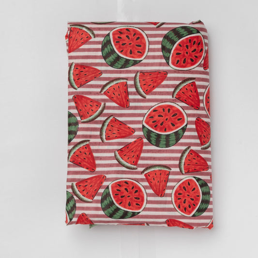 Watermelon Rouge Stripe Screenprinted Cotton Fabric