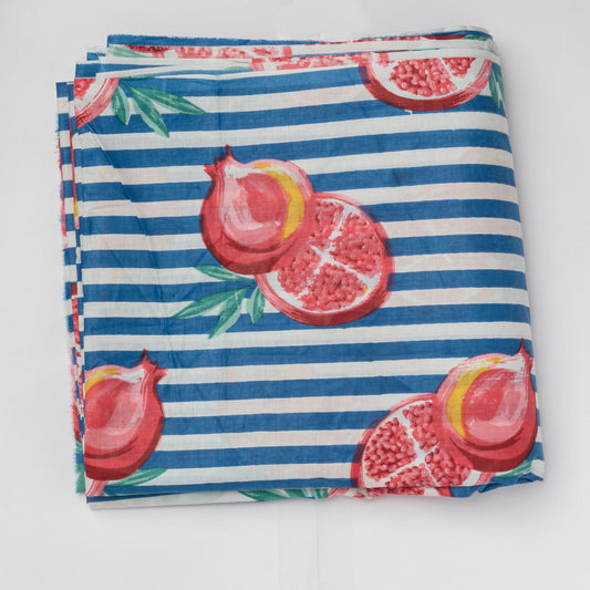 Blue Pomegranate Stripe Screenprinted Cotton Fabric