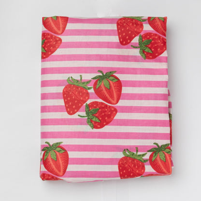 Pink Strawberry Stripe Screenprinted Cotton Fabric