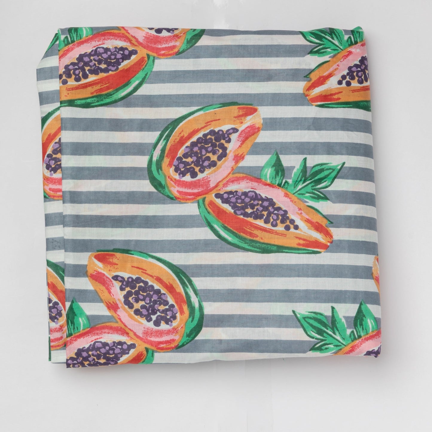 Papaya Grey Stripe Screenprinted Cotton Fabric