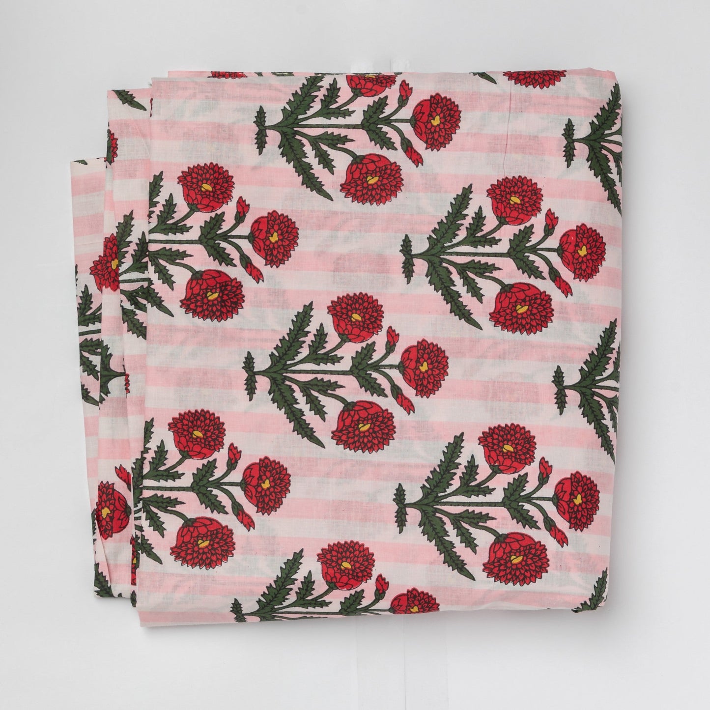 Pink Poppy Stripe Screenprinted Cotton Fabric