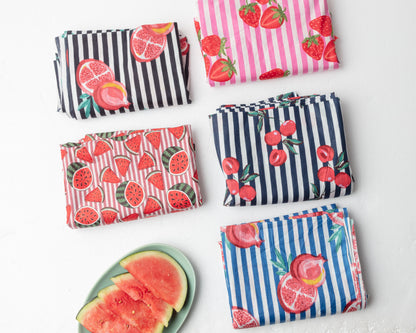 Watermelon Pink Stripe Screenprinted Cotton Fabric