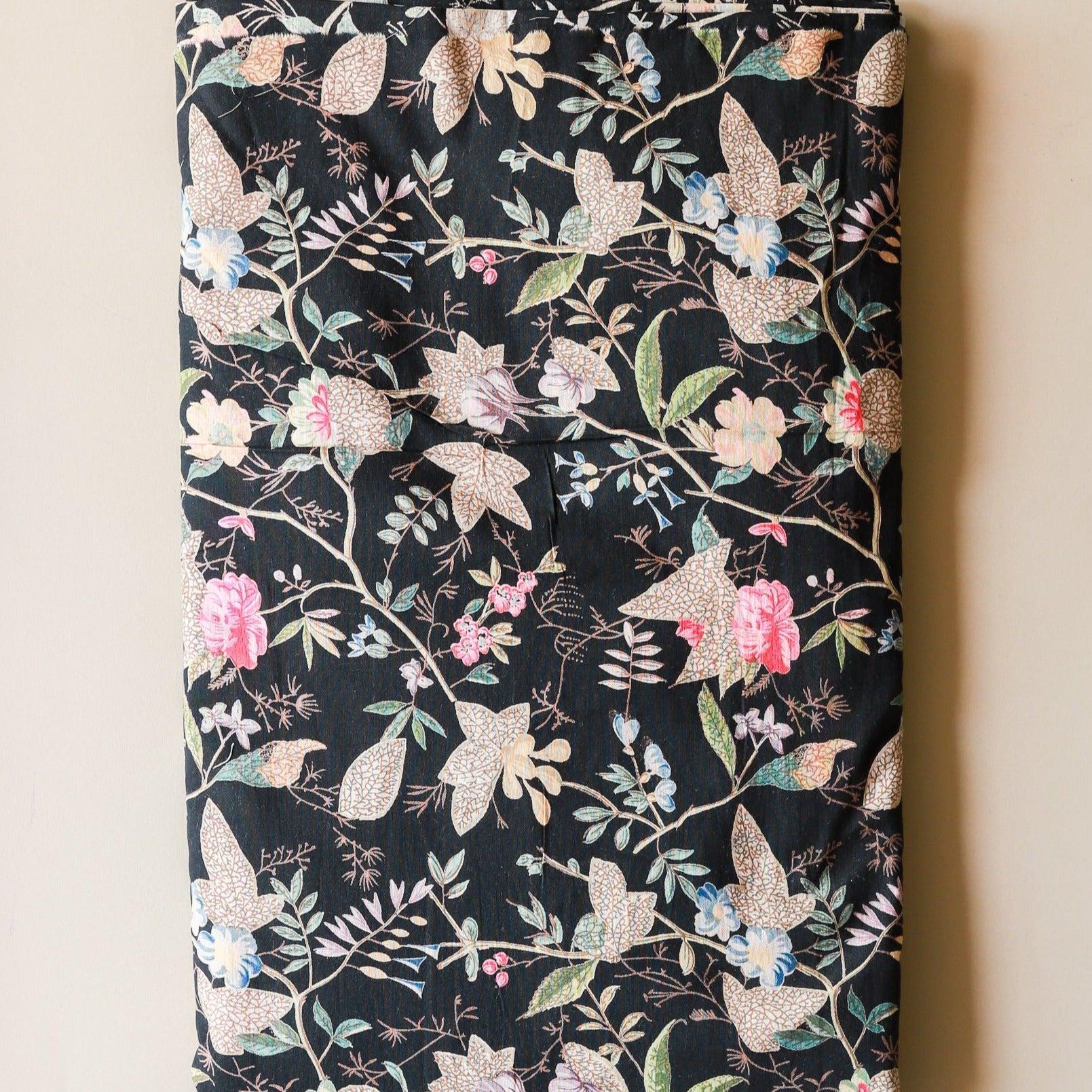 Black Floral Paradise Cotton Fabric-fabric-House of Ekam