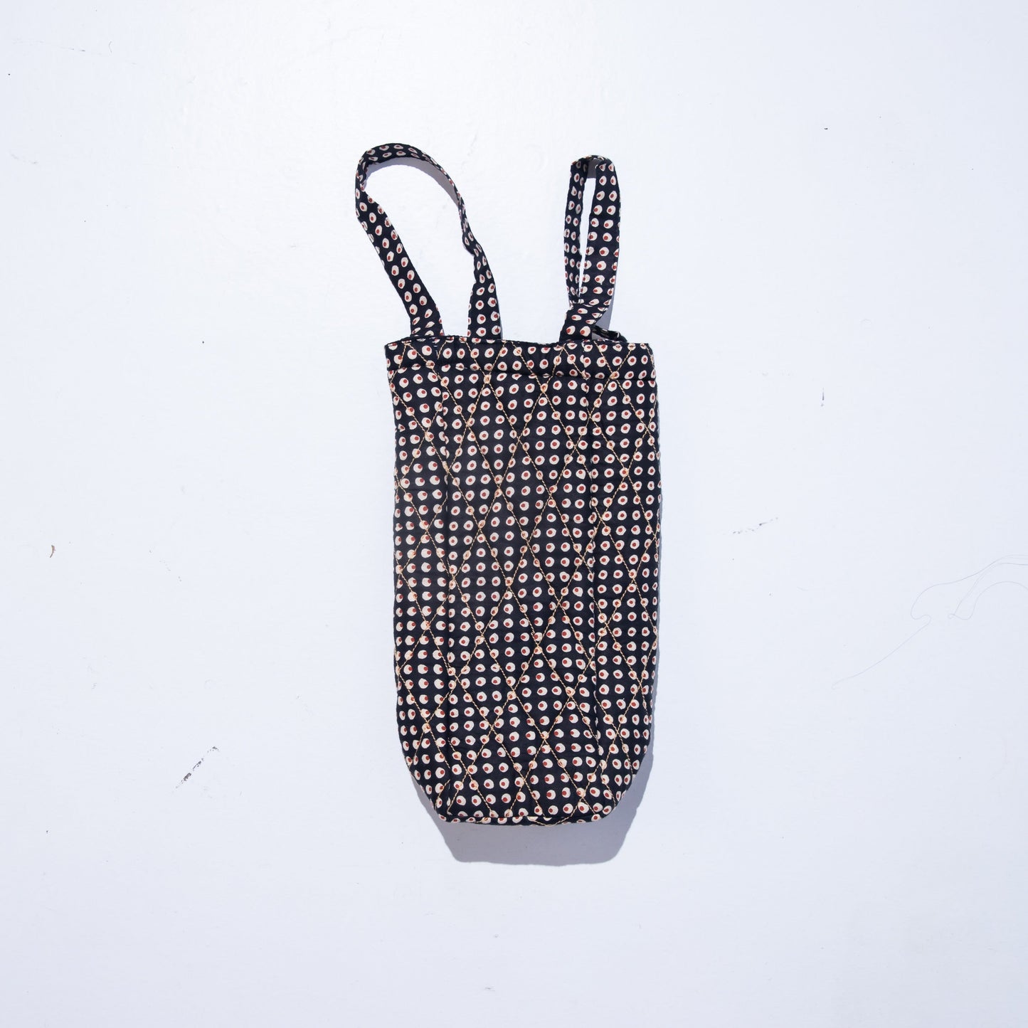 Black Polka Blockprinted Wine Bottle Bag-Wine Bottle Bag-House of Ekam