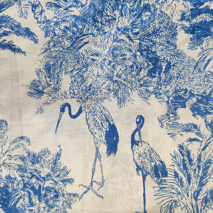 Blue Tropical Dreams Hand Screen Print Cotton Fabric-fabric-House of Ekam