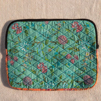 Green Spring Blockprinted Laptop Sleeve-Laptop Sleeves-House of Ekam