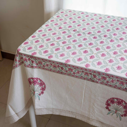 Pink Lotus All over Blockprinted Table Cloth