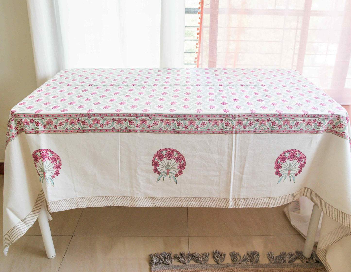 Pink Lotus All over Blockprinted Table Cloth