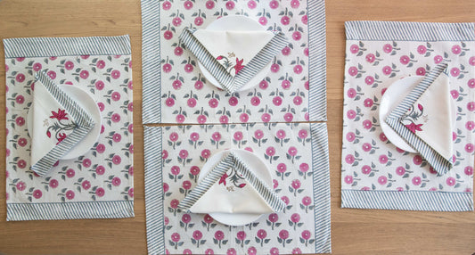 Pink Phool Buti Cotton Placemats & Napkins