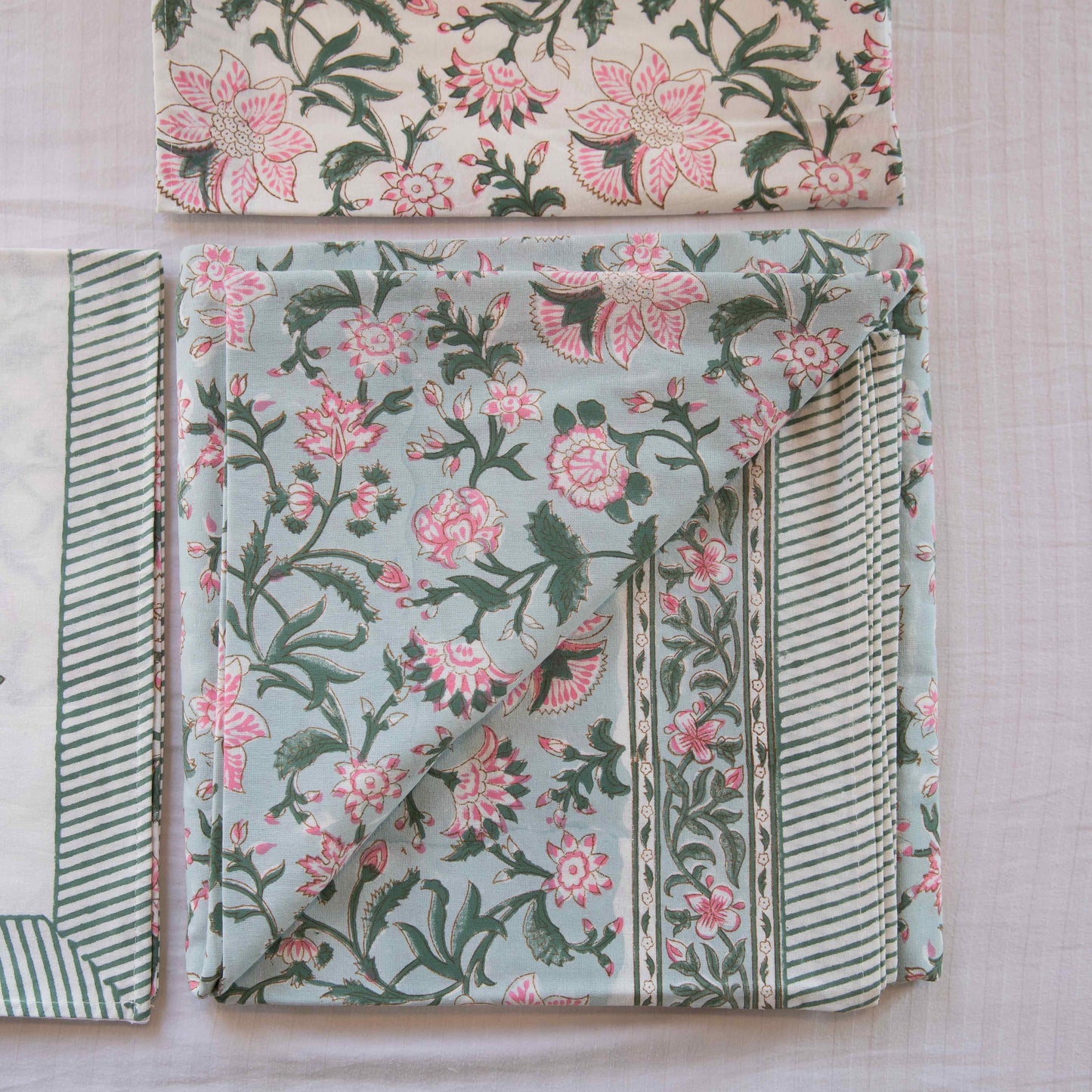 Traditional Green and Pink Pastel Phool Jaal Cotton Bedsheet