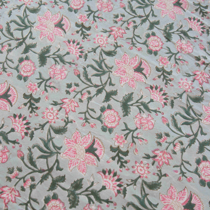 Traditional Green and Pink Pastel Phool Jaal Cotton Bedsheet