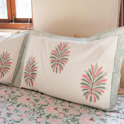 Traditional Green and Pink Pastel Phool Jaal Cotton Bedsheet