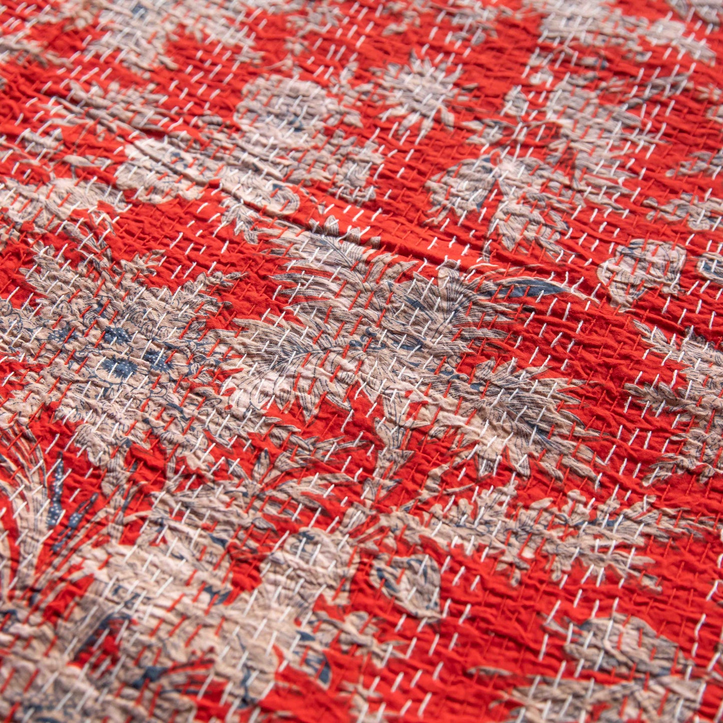 Red Frond Cotton Kantha Bedcover