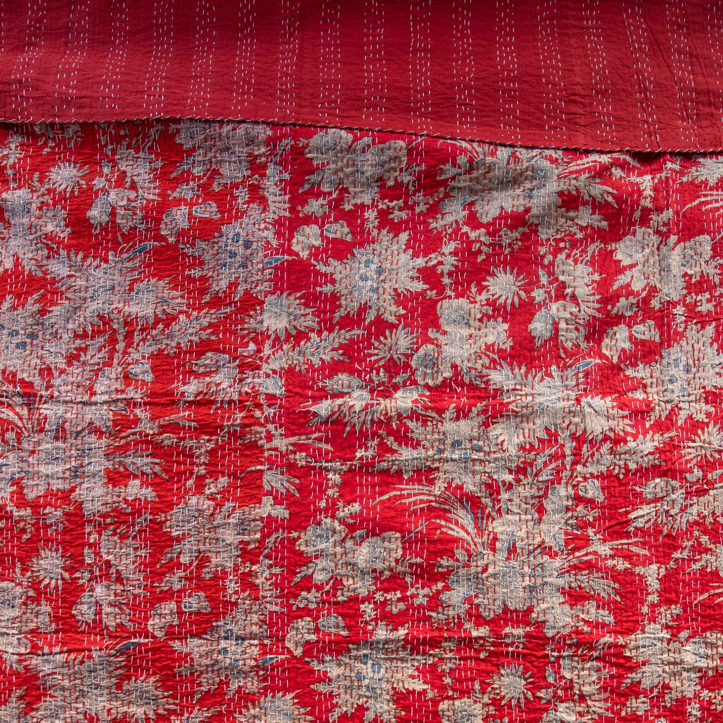 Red Frond Cotton Kantha Bedcover