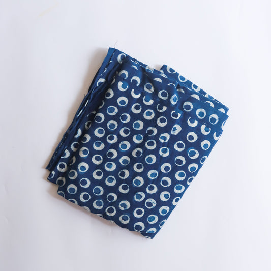 Indigo Dabu Polka Jaal Blockprint Cotton Fabric-fabric-House of Ekam