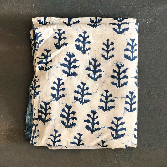 Indigo Dabu White Twig Print Fabric-fabric-House of Ekam