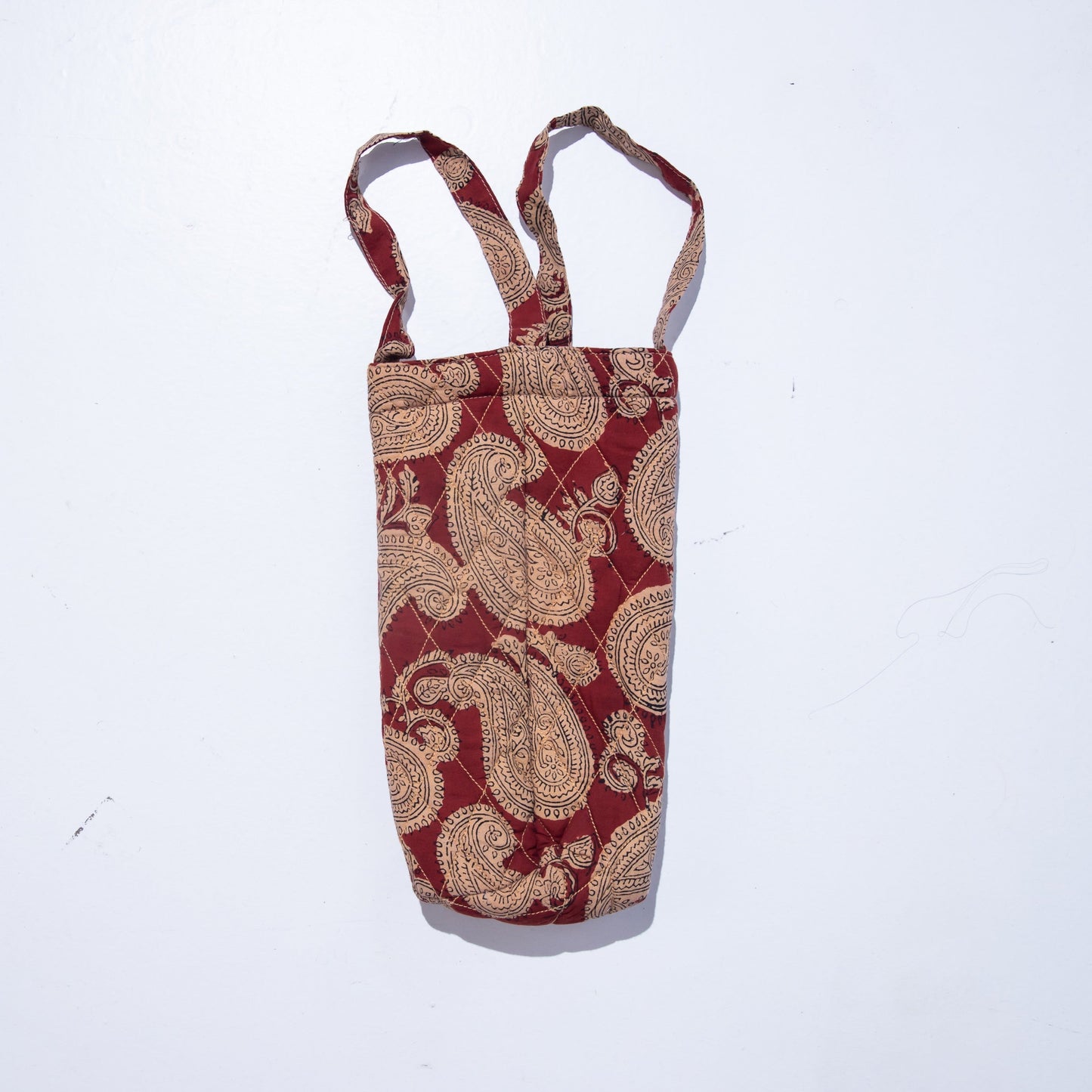 Red Paisley Blockprinted Wine Bottle Bag-Wine Bottle Bag-House of Ekam