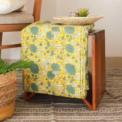 Yellow Sunshine Blockprint Cotton Fabric-fabric-House of Ekam