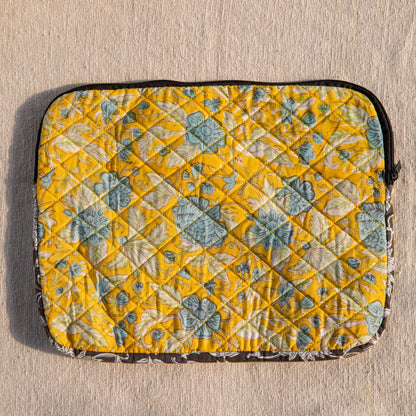 Yellow Sunshine Blockprinted Laptop Sleeve-Laptop Sleeves-House of Ekam