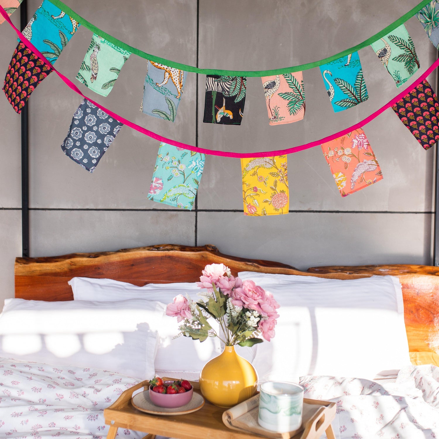 Zero waste floral blockprint buntings-Buntings-House of Ekam